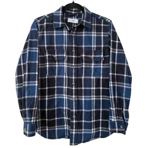 Aritzia TNA 100% Cotton Blue/White Flannel Button Down Long Sleeve w/Pockets-XS - Picture 1 of 5